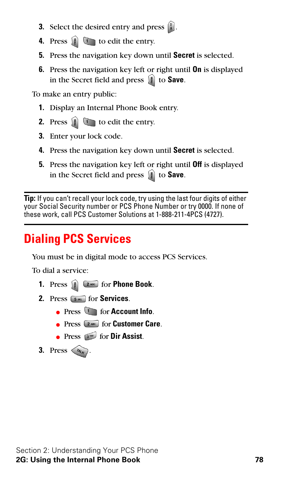 Dialing pcs services | Samsung VGA1000 User Manual | Page 86 / 182