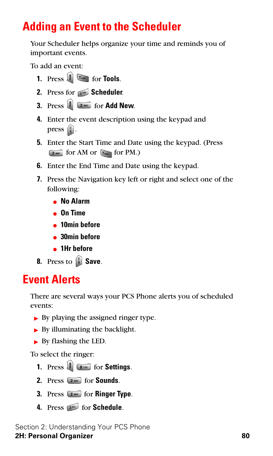 Adding an event to the scheduler, Event alerts, Adding an event to the scheduler event alerts | Samsung VGA1000 User Manual | Page 88 / 182