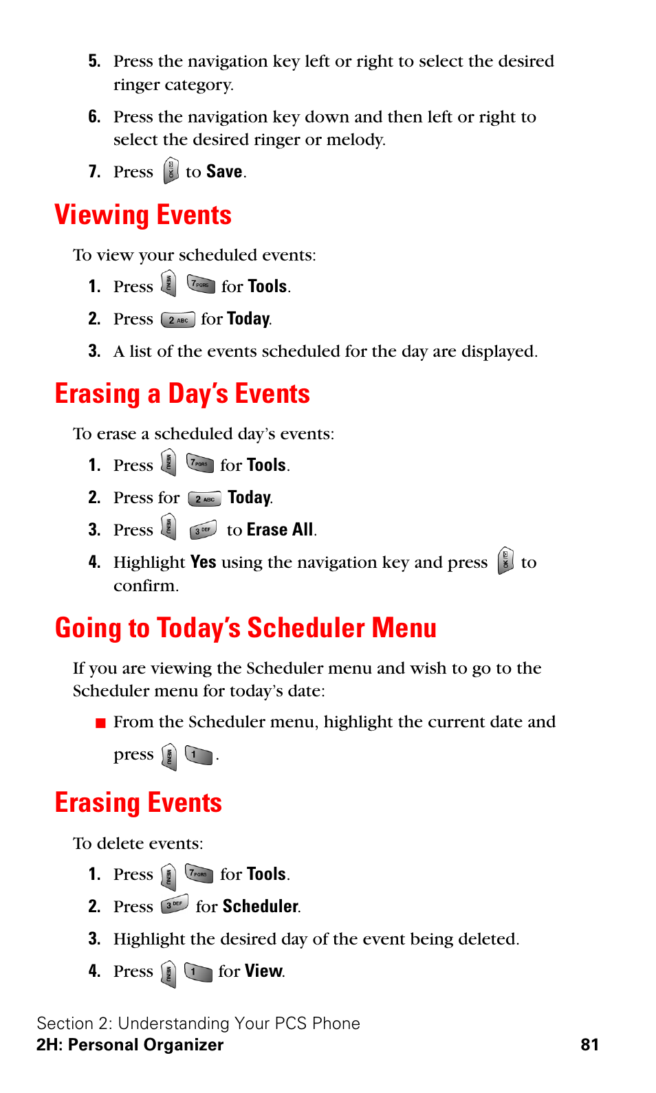 Viewing events, Erasing a day’s events, Going to today’s scheduler menu | Erasing events | Samsung VGA1000 User Manual | Page 89 / 182