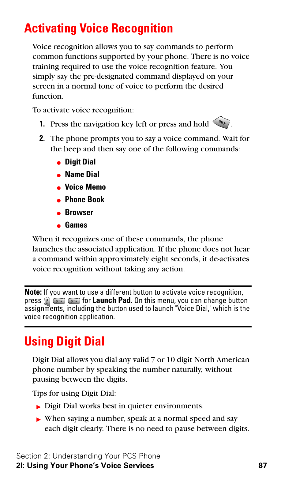 Activating voice recognition, Using digit dial, Activating voice recognition using digit dial | Samsung VGA1000 User Manual | Page 95 / 182
