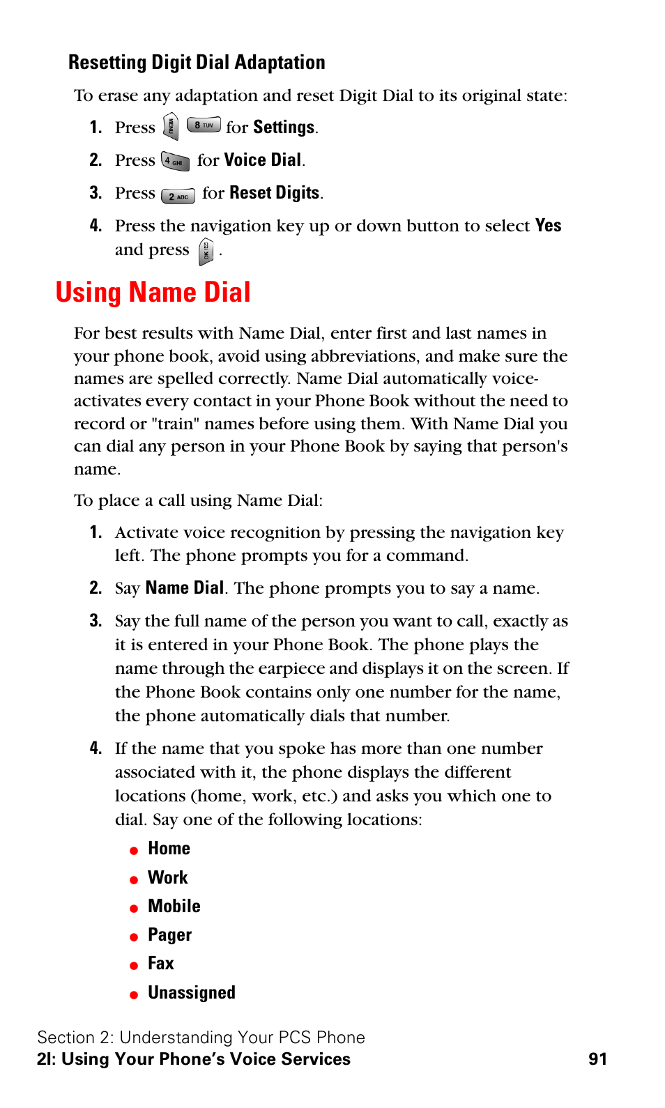 Using name dial, Resetting digit dial adaptation | Samsung VGA1000 User Manual | Page 99 / 182