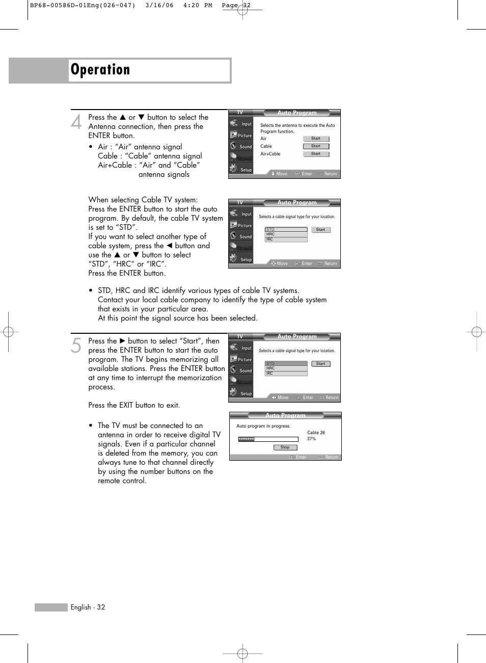 Operation | Samsung HL-S6166W User Manual | Page 32 / 132