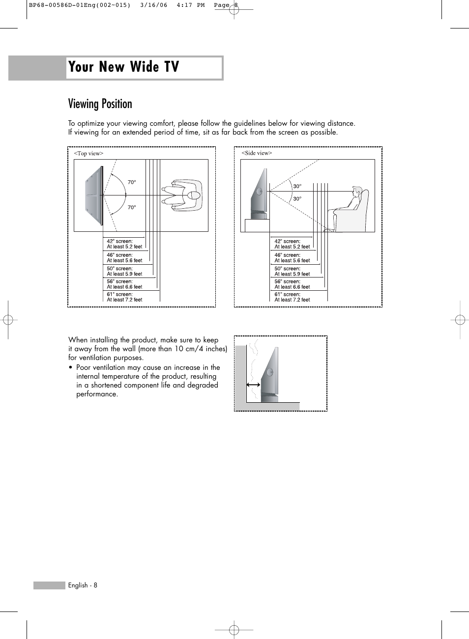 Viewing position, Your new wide tv | Samsung HL-S6166W User Manual | Page 8 / 132