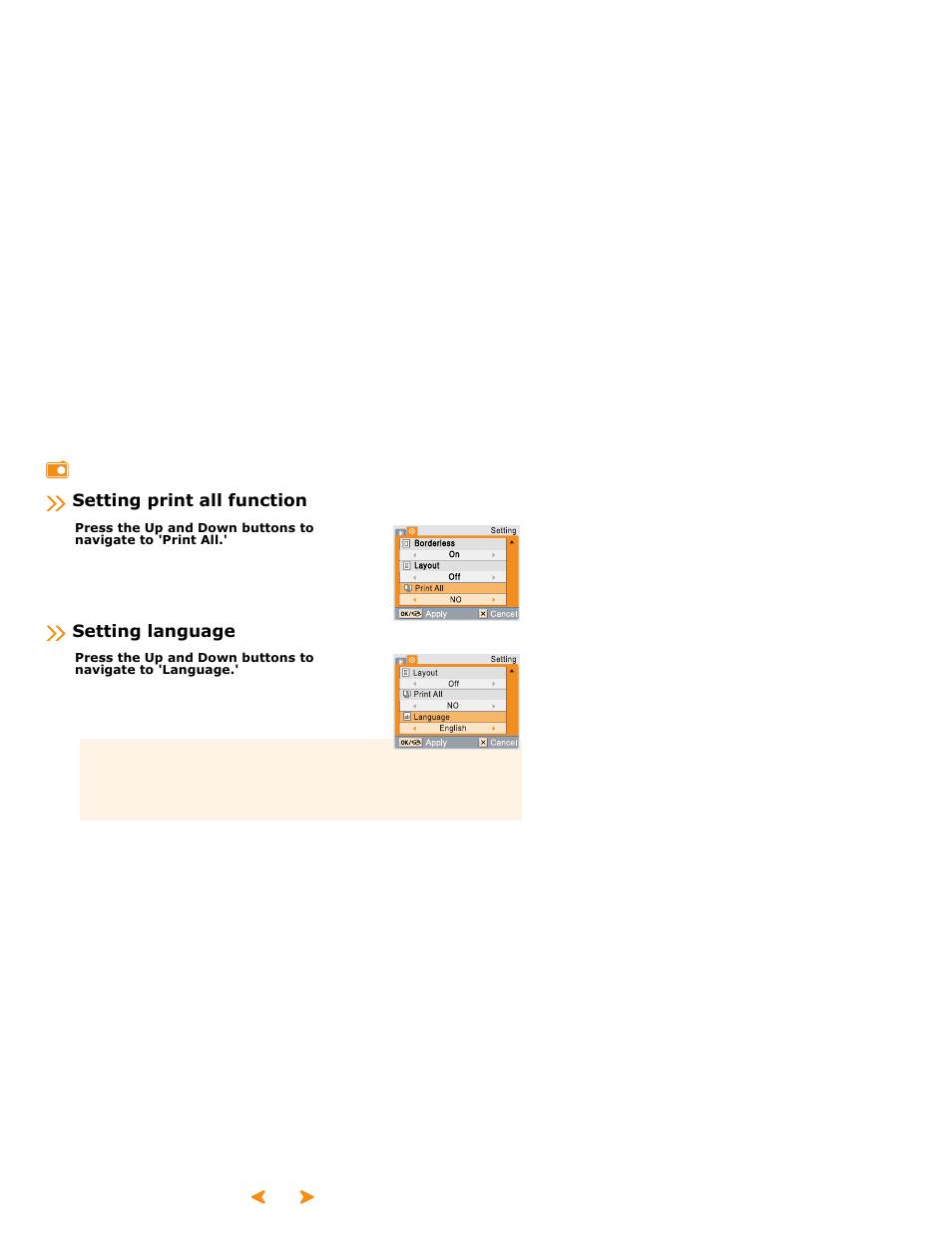 Setting print all function, Setting language, Setting print all function setting language | Samsung SPP 2040 User Manual | Page 30 / 81