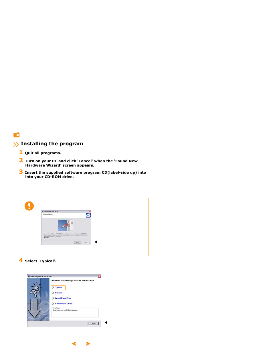 Installing the program | Samsung SPP 2040 User Manual | Page 38 / 81