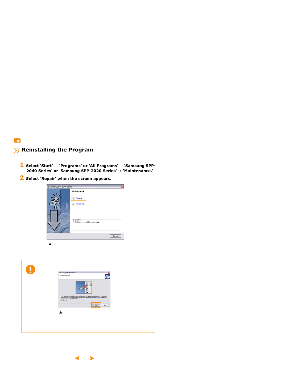 Reinstalling the program | Samsung SPP 2040 User Manual | Page 40 / 81