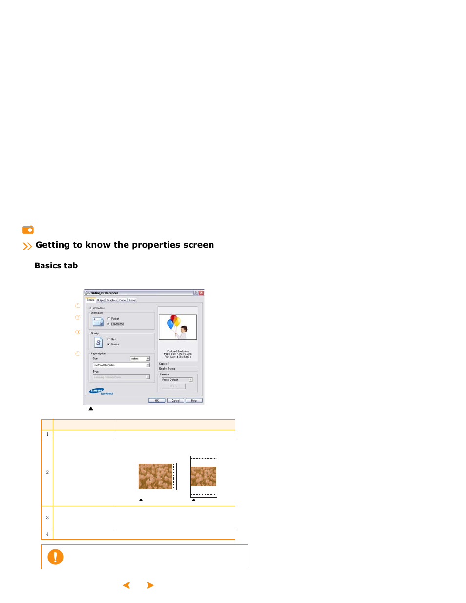 Getting to know the properties screen, Basics tab | Samsung SPP 2040 User Manual | Page 48 / 81