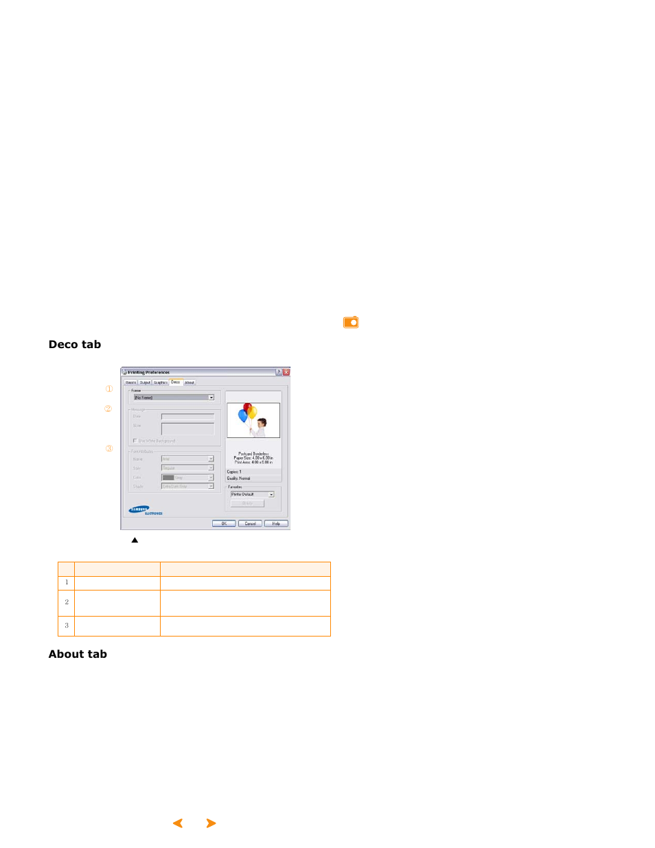 17 deco tab, About tab | Samsung SPP 2040 User Manual | Page 51 / 81