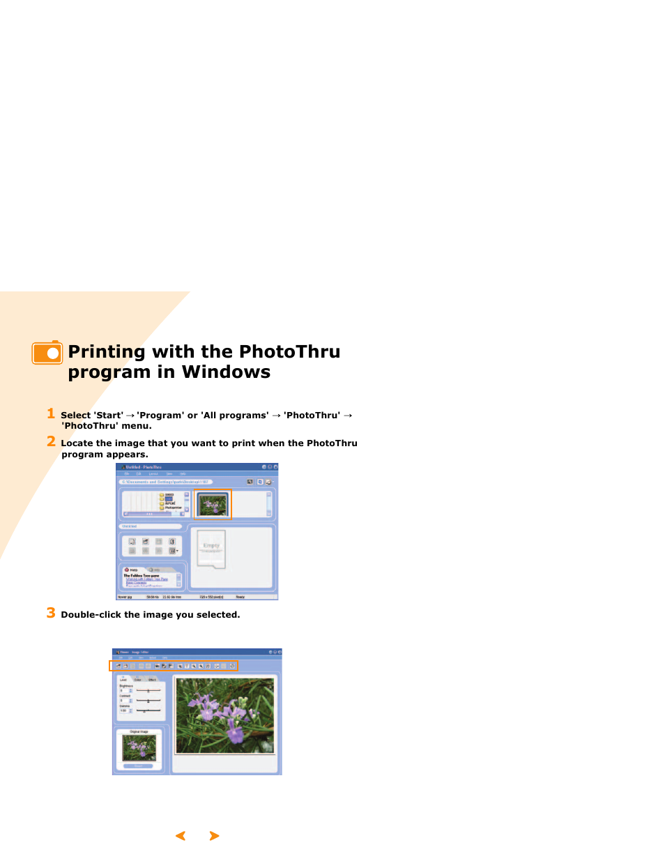 Printing with the photothru program in windows, Printing with the photothru program in, Windows | Samsung SPP 2040 User Manual | Page 53 / 81