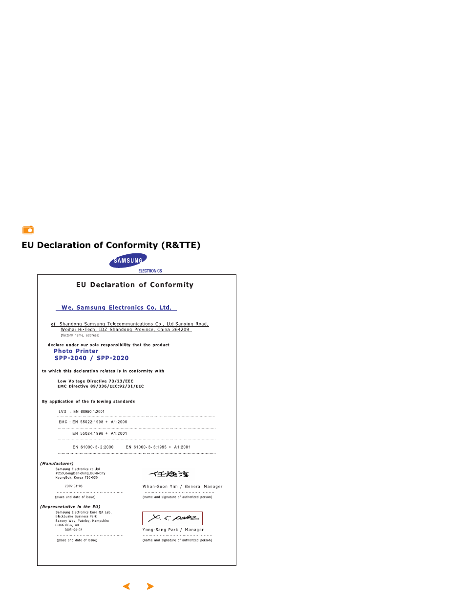 Eu declaration of conformity (r&tte) | Samsung SPP 2040 User Manual | Page 78 / 81