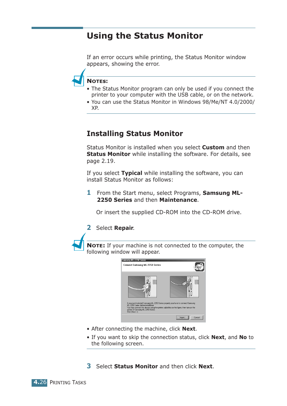 Using the status monitor, Installing status monitor | Samsung ML-2251NP User Manual | Page 101 / 203