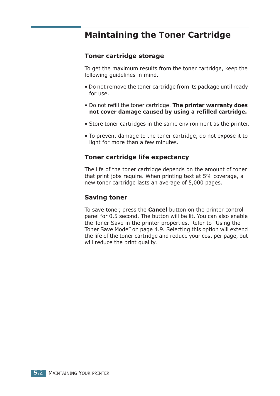 Maintaining the toner cartridge | Samsung ML-2251NP User Manual | Page 107 / 203
