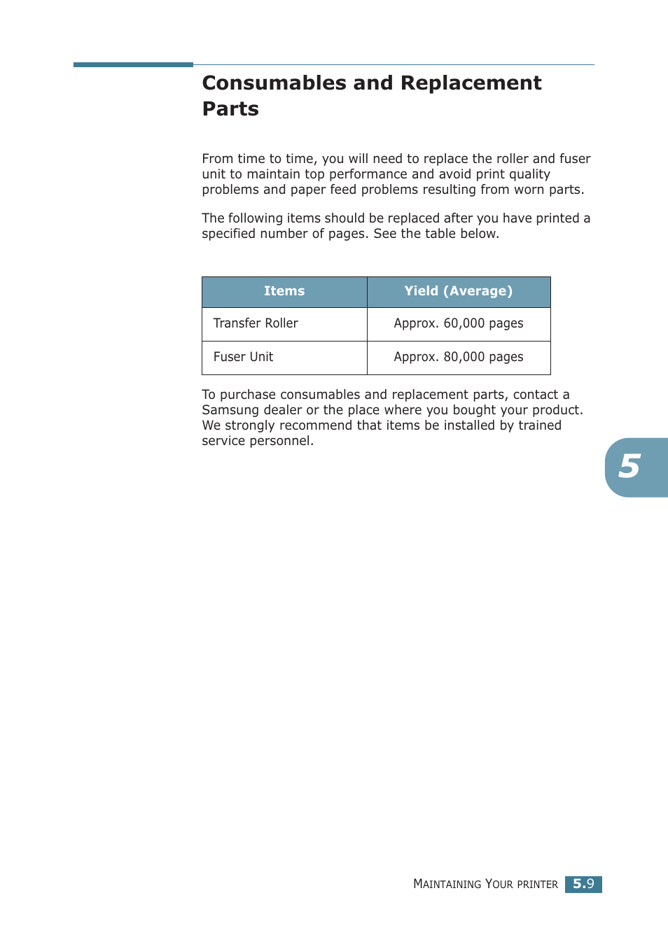 Consumables and replacement parts | Samsung ML-2251NP User Manual | Page 114 / 203