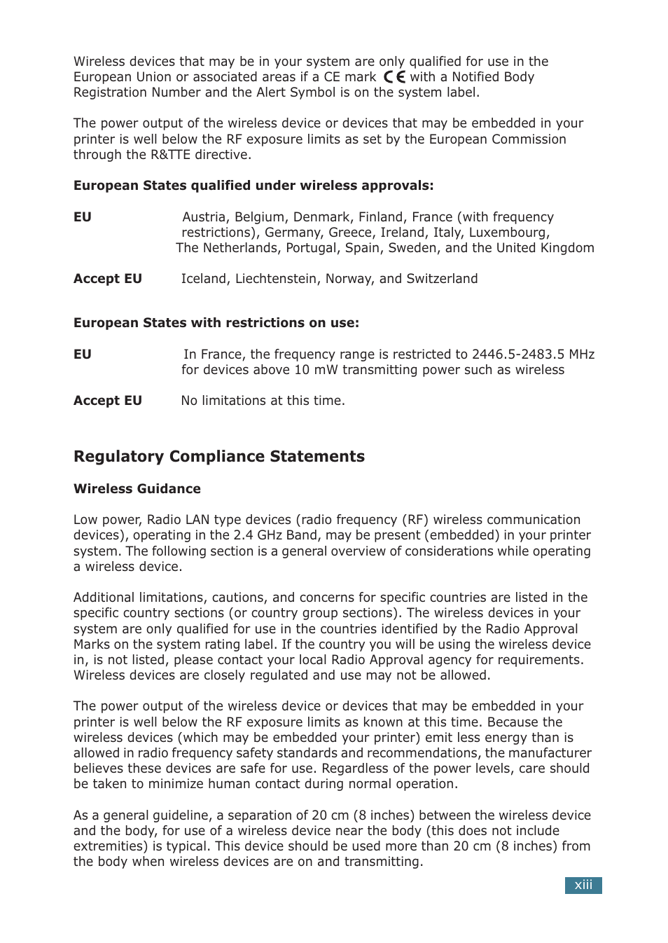 Regulatory compliance statements | Samsung ML-2251NP User Manual | Page 14 / 203