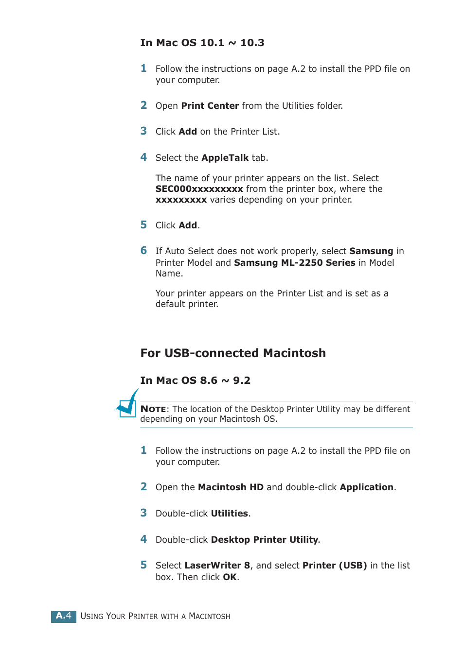 For usb-connected macintosh | Samsung ML-2251NP User Manual | Page 145 / 203