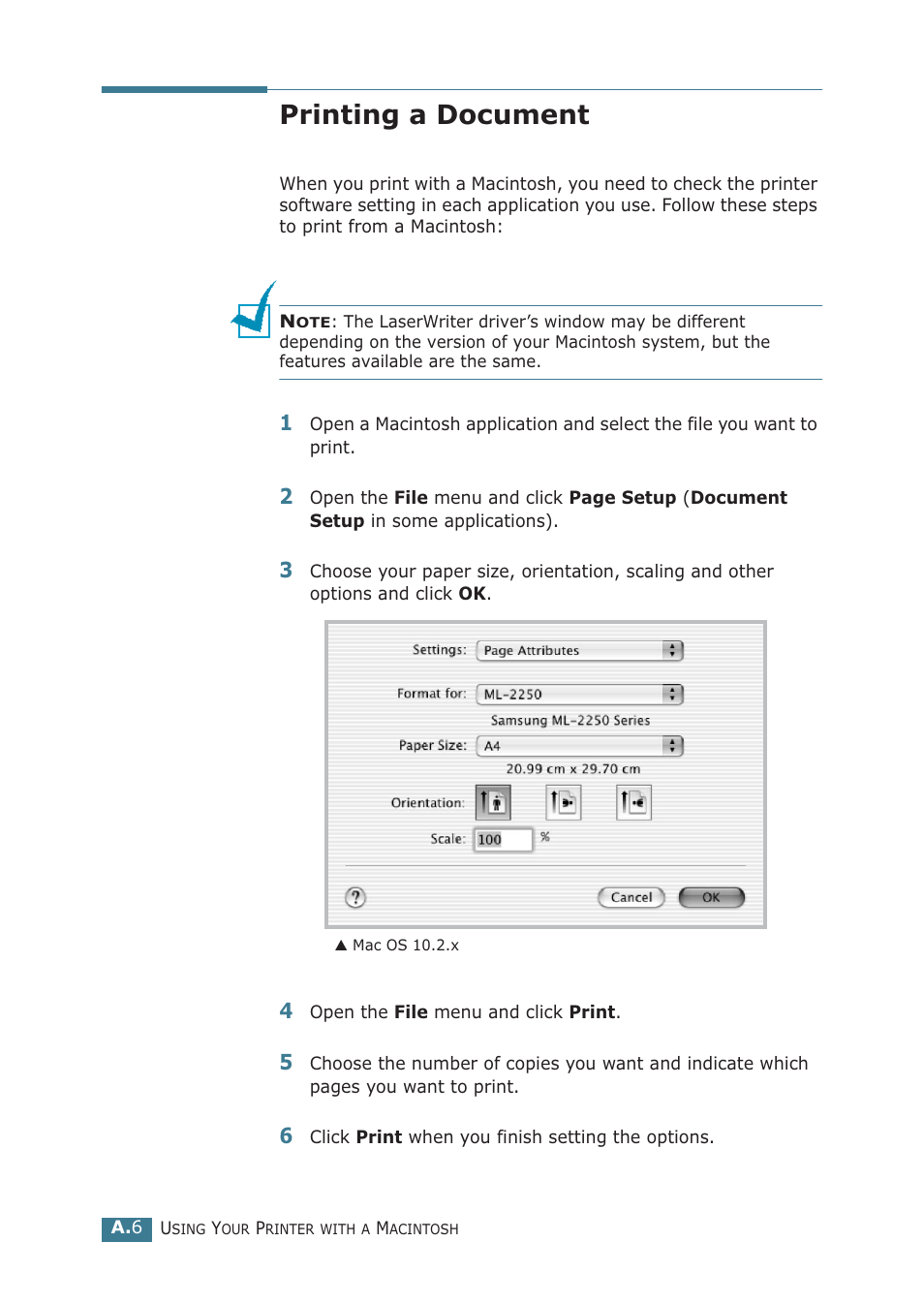 Printing a document | Samsung ML-2251NP User Manual | Page 147 / 203