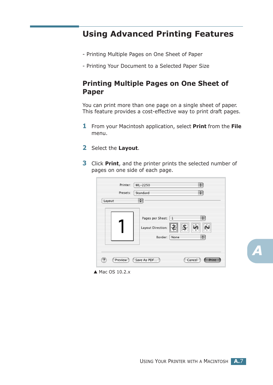 Using advanced printing features, Printing multiple pages on one sheet of paper | Samsung ML-2251NP User Manual | Page 148 / 203