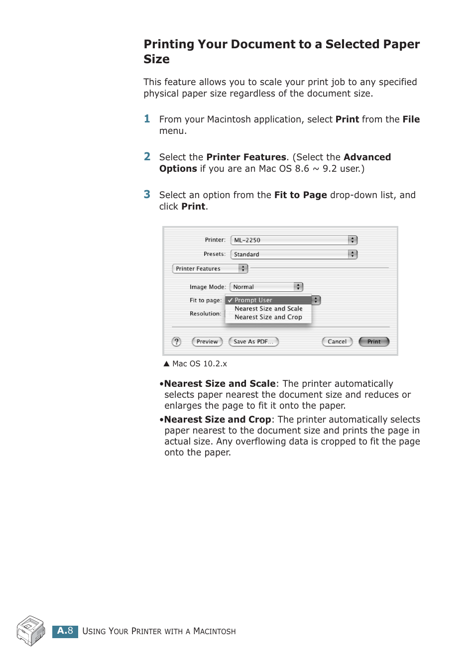 Printing your document to a selected paper size | Samsung ML-2251NP User Manual | Page 149 / 203