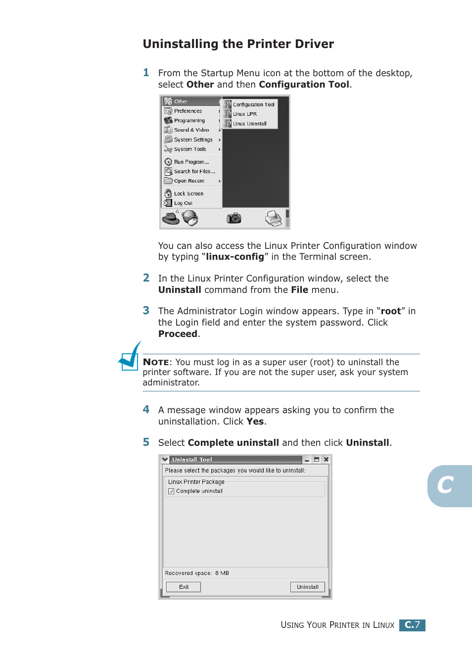 Uninstalling the printer driver | Samsung ML-2251NP User Manual | Page 160 / 203