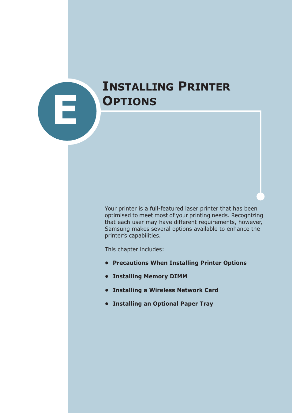 Installing printer options, Appendix e, Nstalling | Rinter, Ptions | Samsung ML-2251NP User Manual | Page 178 / 203