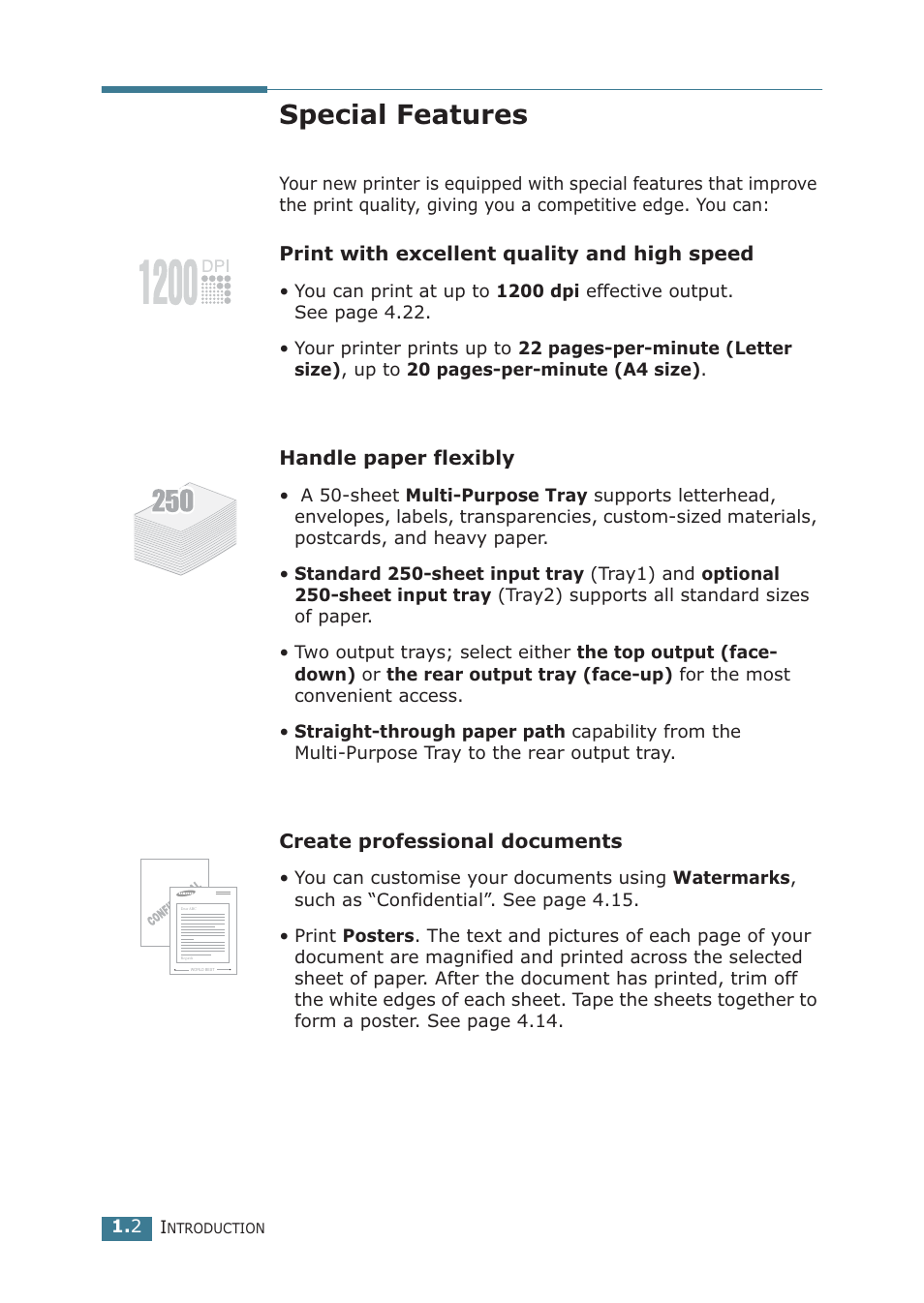 Special features | Samsung ML-2251NP User Manual | Page 19 / 203