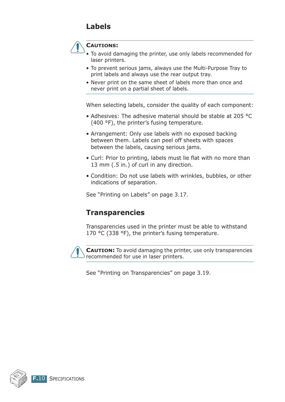 Labels, Transparencies | Samsung ML-2251NP User Manual | Page 199 / 203