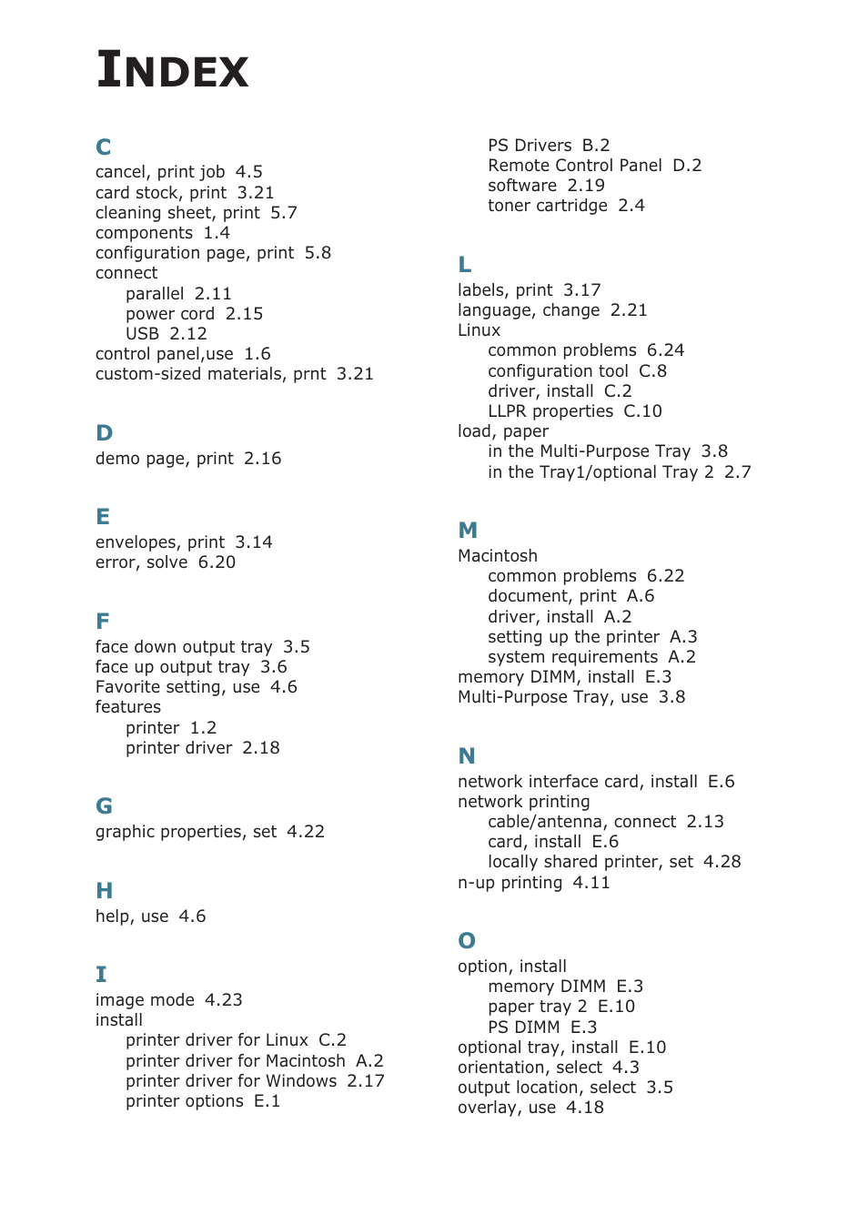 Index, Ndex | Samsung ML-2251NP User Manual | Page 200 / 203