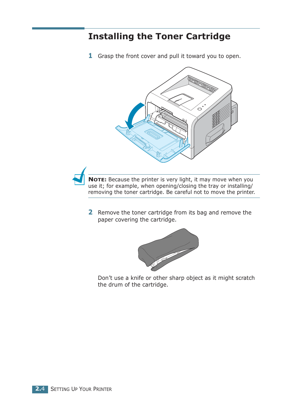 Installing the toner cartridge | Samsung ML-2251NP User Manual | Page 29 / 203