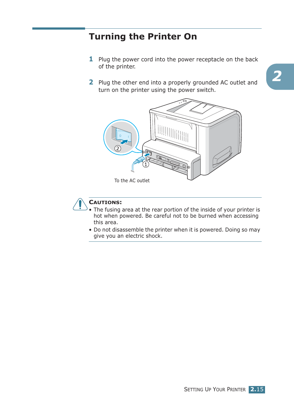 Turning the printer on | Samsung ML-2251NP User Manual | Page 40 / 203