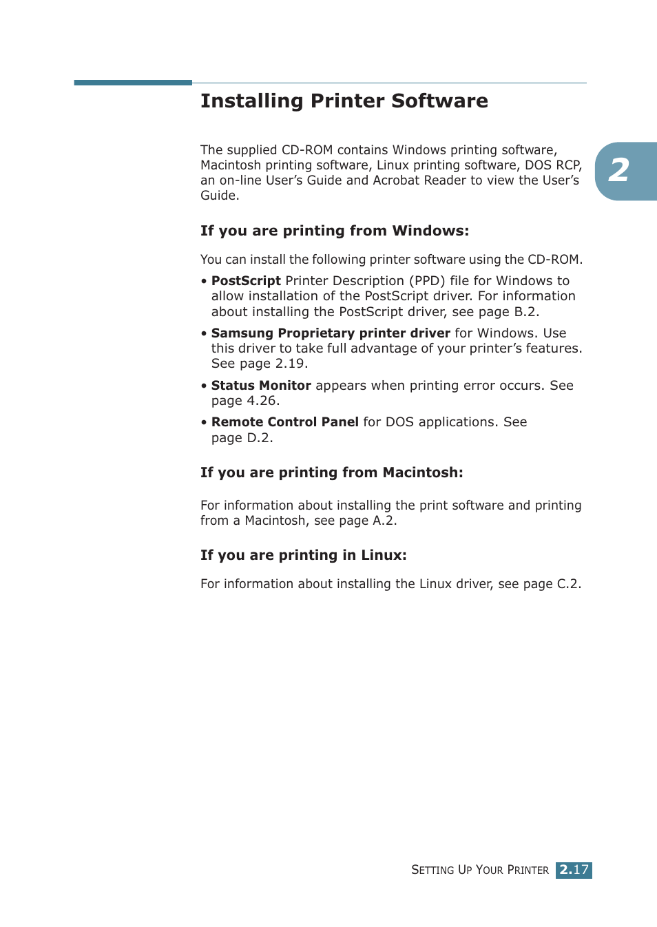 Installing printer software | Samsung ML-2251NP User Manual | Page 42 / 203