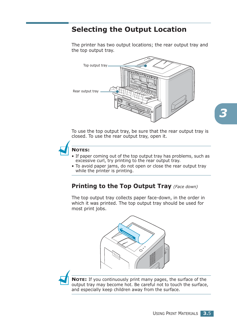 Selecting the output location, Printing to the top output tray (face down), Printing to the top output tray | Samsung ML-2251NP User Manual | Page 56 / 203