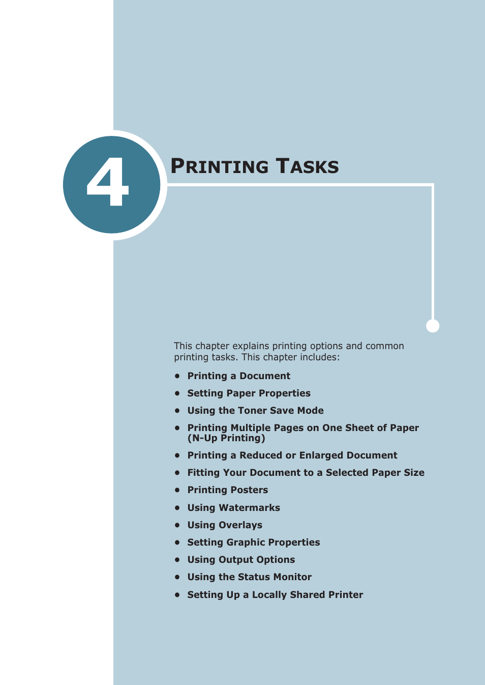 Printing tasks, Chapter 4, Rinting | Asks | Samsung ML-2251NP User Manual | Page 76 / 203