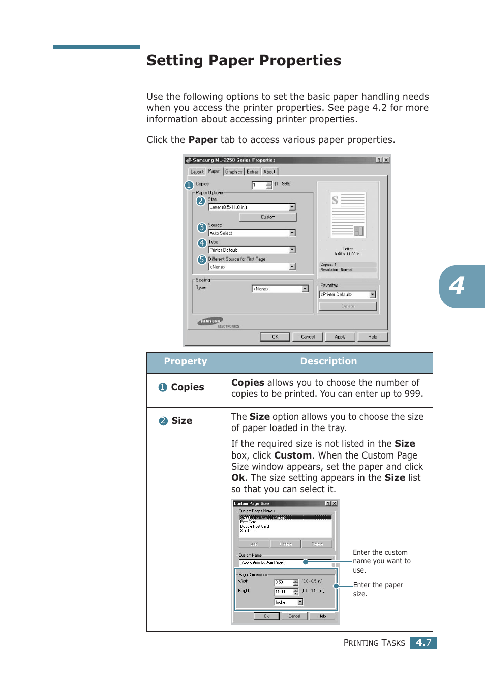 Setting paper properties | Samsung ML-2251NP User Manual | Page 82 / 203