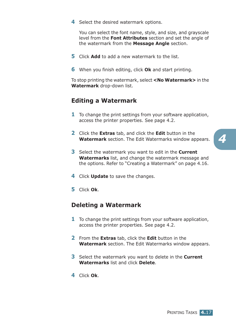 Editing a watermark, Deleting a watermark, Editing a watermark deleting a watermark | Samsung ML-2251NP User Manual | Page 92 / 203
