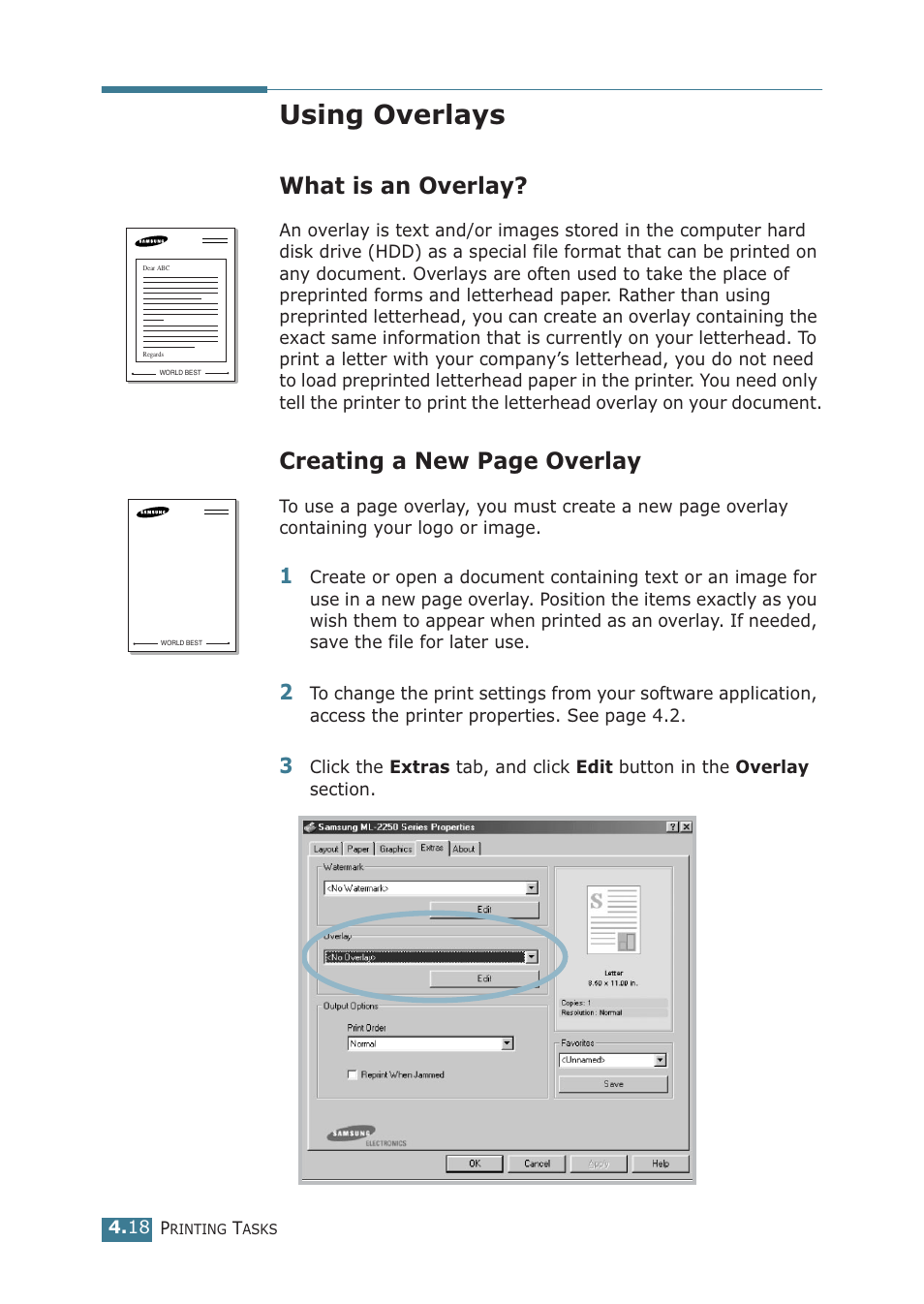 Using overlays, What is an overlay, Creating a new page overlay | Samsung ML-2251NP User Manual | Page 93 / 203