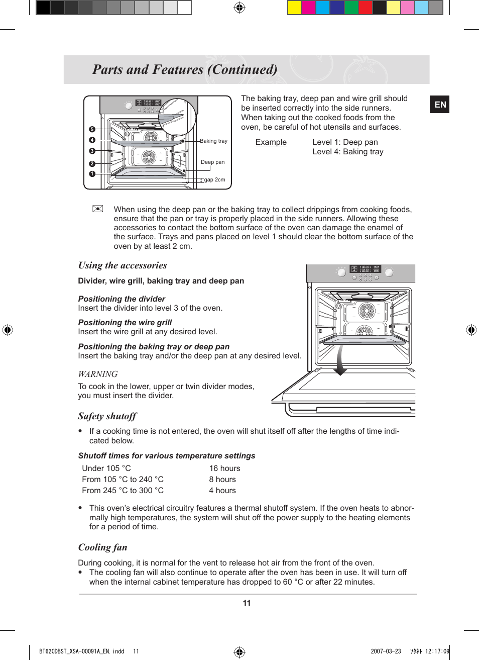 Parts and features (continued), Using the accessories, Safety shutoff | Cooling fan | Samsung BT62CDBST User Manual | Page 13 / 52