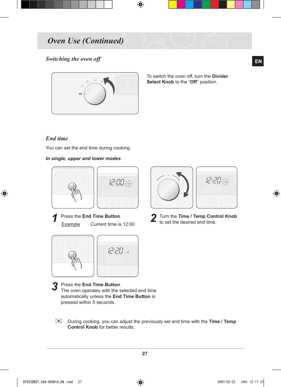 Oven use (continued) | Samsung BT62CDBST User Manual | Page 29 / 52