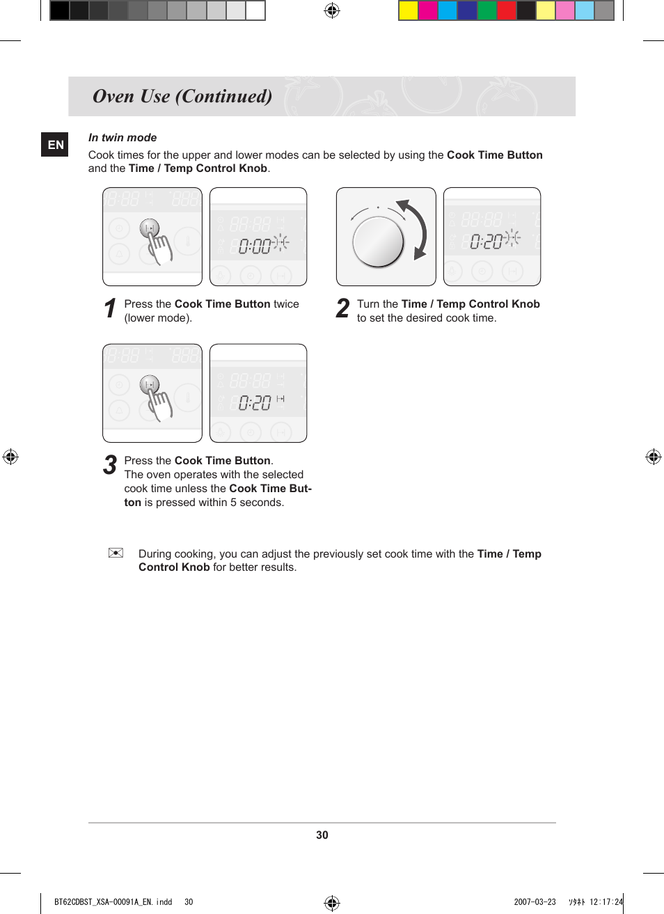 Oven use (continued) | Samsung BT62CDBST User Manual | Page 32 / 52