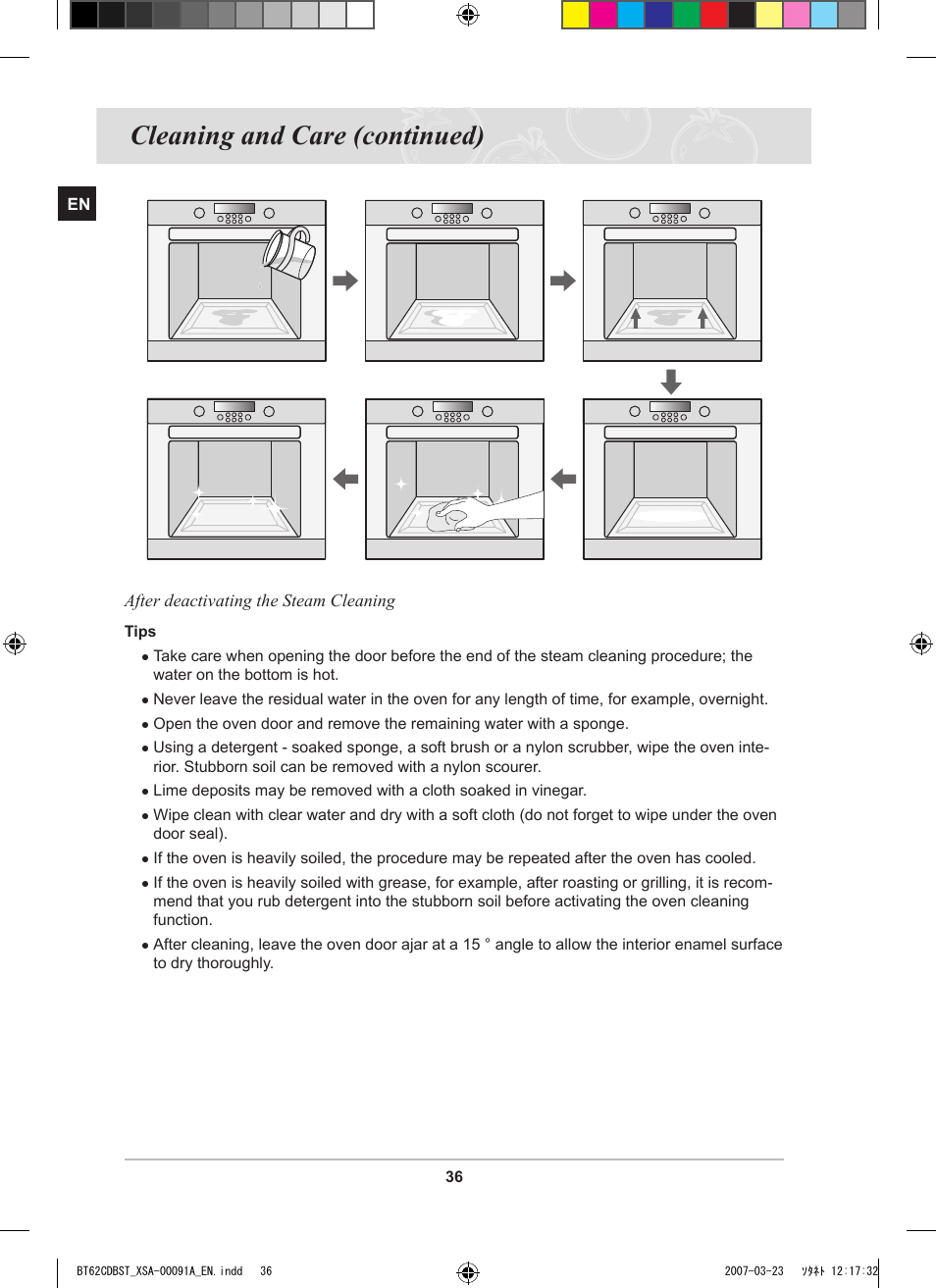 Cleaning and care (continued) | Samsung BT62CDBST User Manual | Page 38 / 52