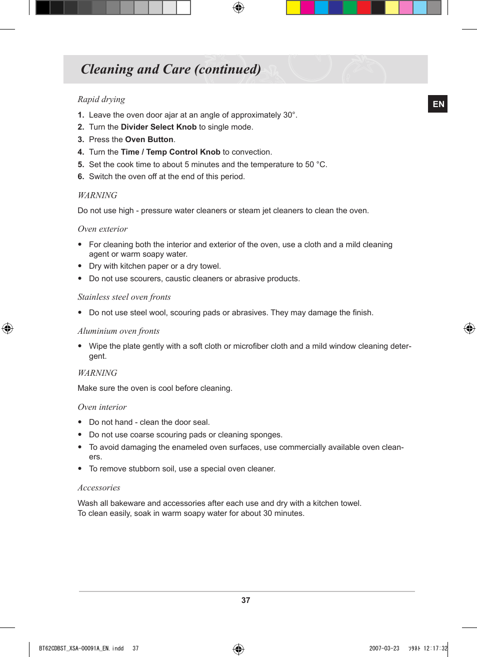 Cleaning and care (continued) | Samsung BT62CDBST User Manual | Page 39 / 52