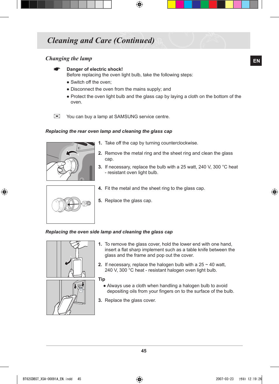 Cleaning and care (continued) | Samsung BT62CDBST User Manual | Page 47 / 52