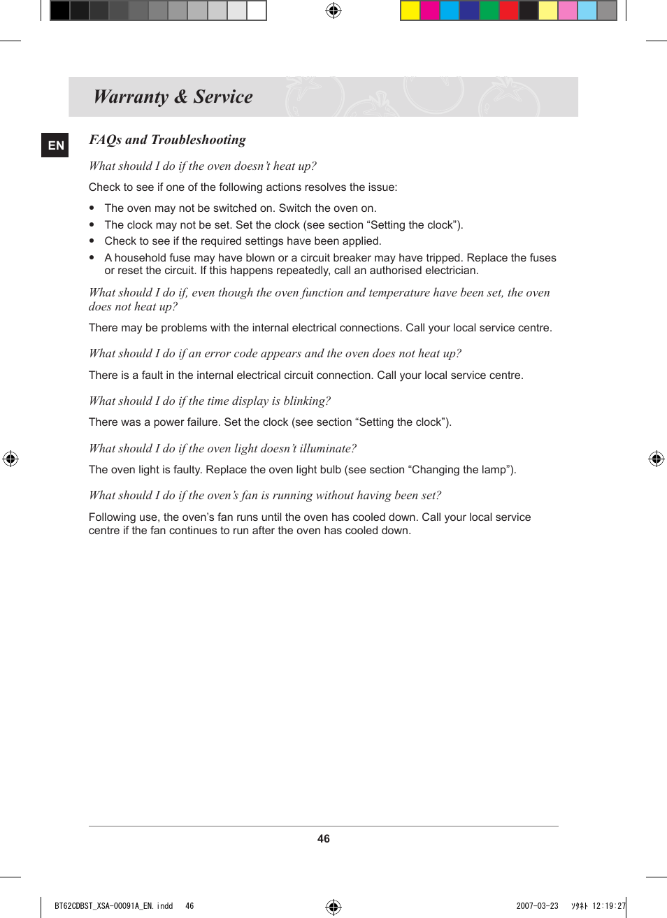 Warranty & service, Faqs and troubleshooting | Samsung BT62CDBST User Manual | Page 48 / 52