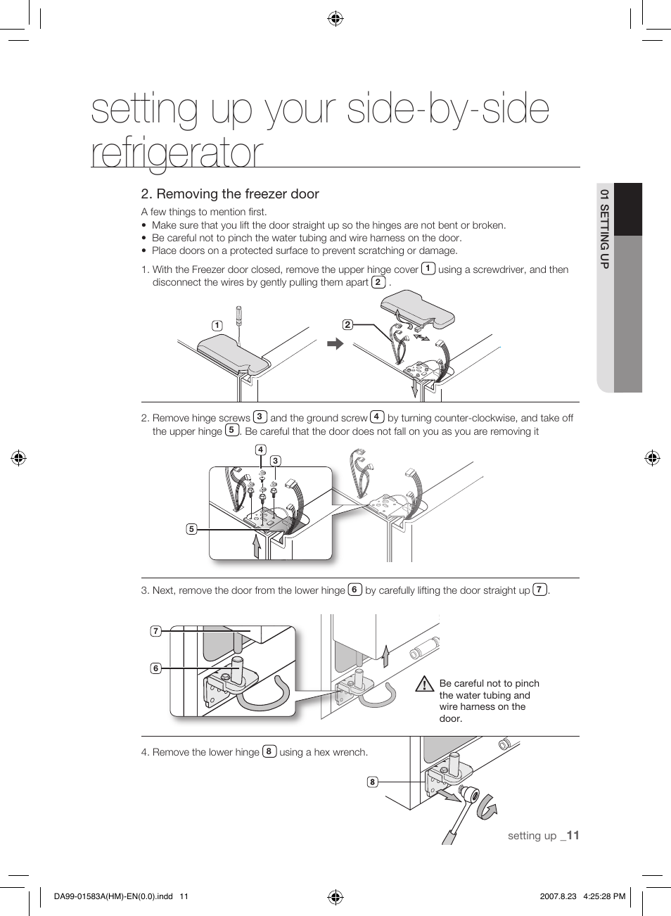 Setting up your side-by-side refrigerator | Samsung Refrigerator User Manual | Page 11 / 44