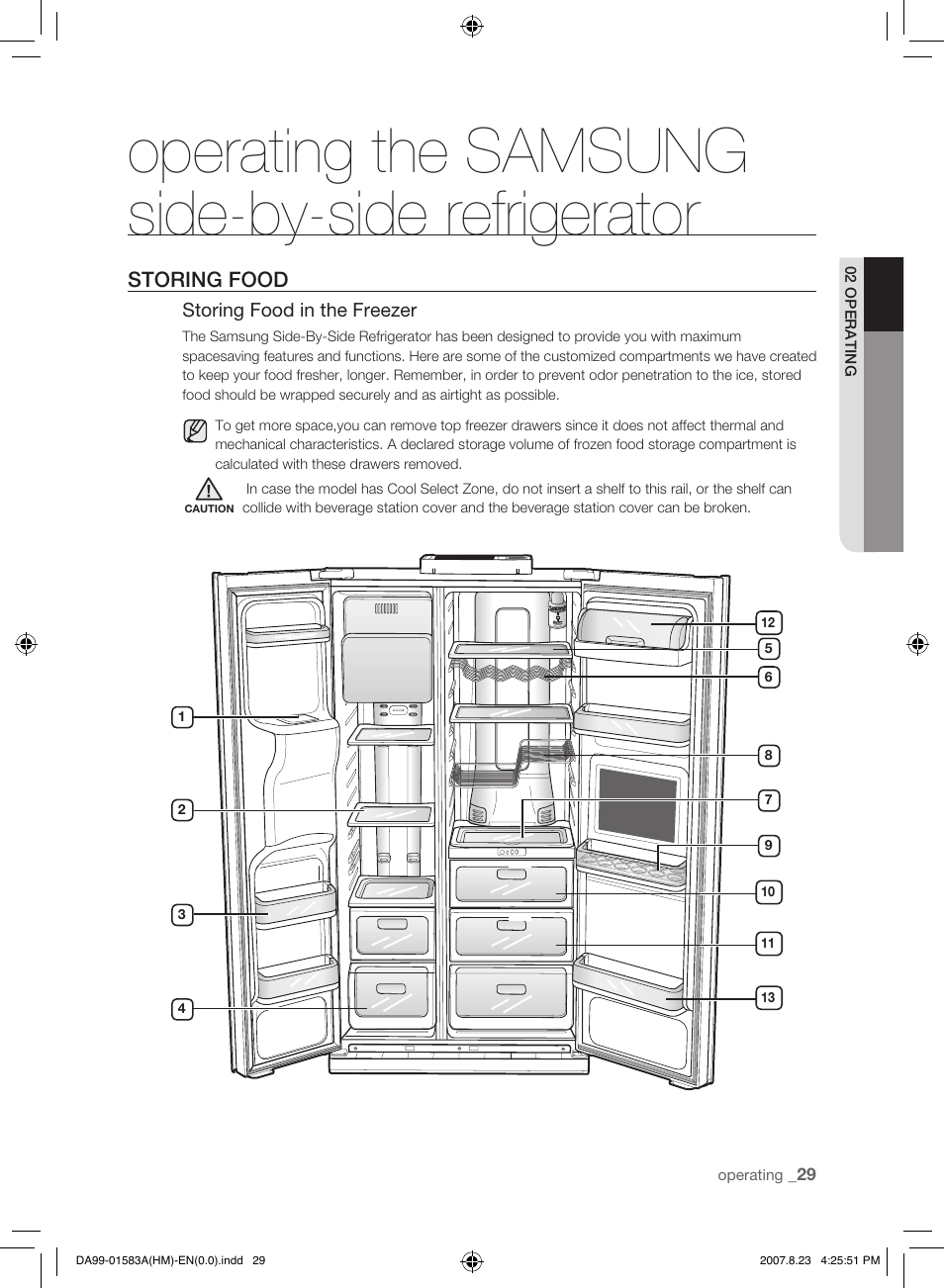 Storing food, Operating the samsung side-by-side refrigerator | Samsung Refrigerator User Manual | Page 29 / 44