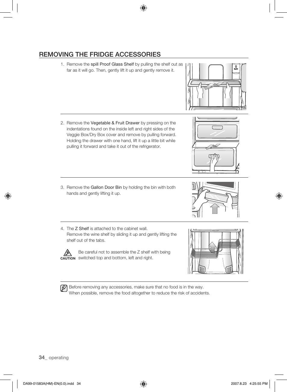 Removing the fridge accessories | Samsung Refrigerator User Manual | Page 34 / 44