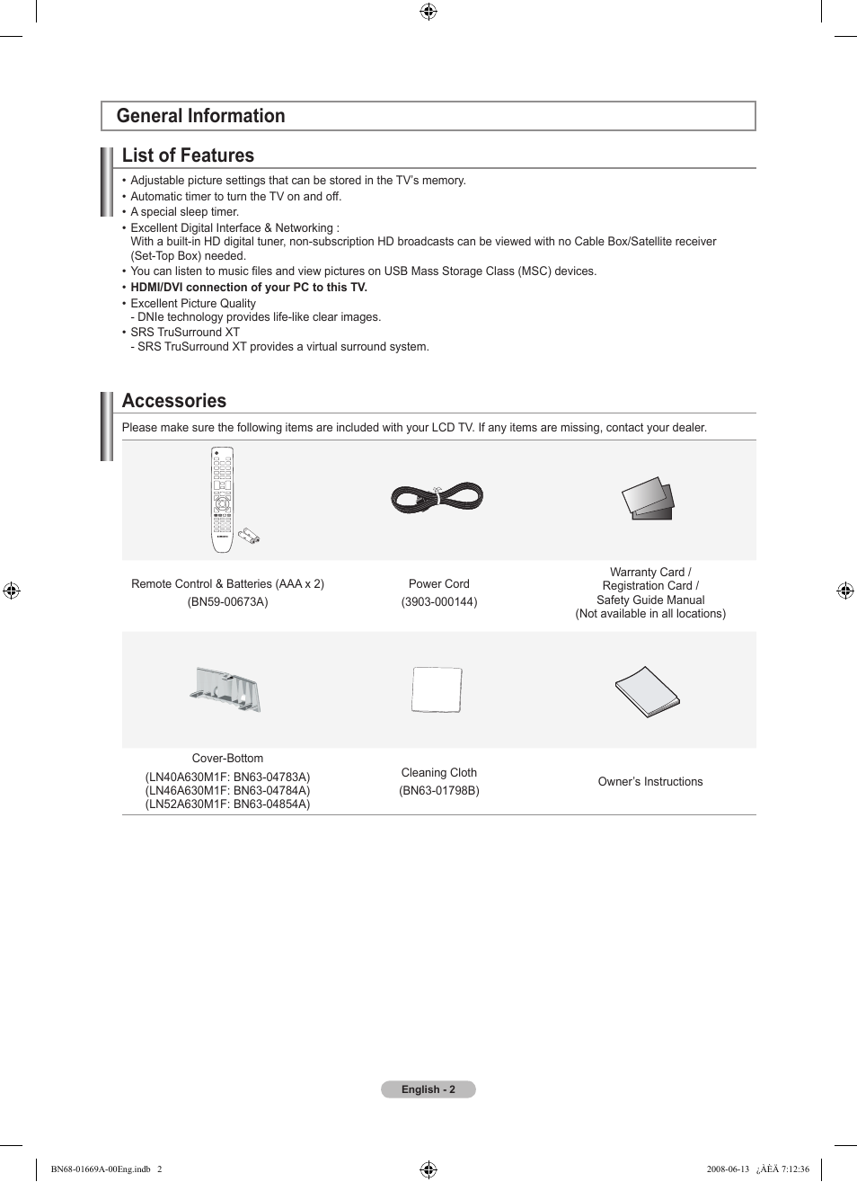 General information, List of features, Accessories | Samsung Digimax Cyber 630 User Manual | Page 4 / 107