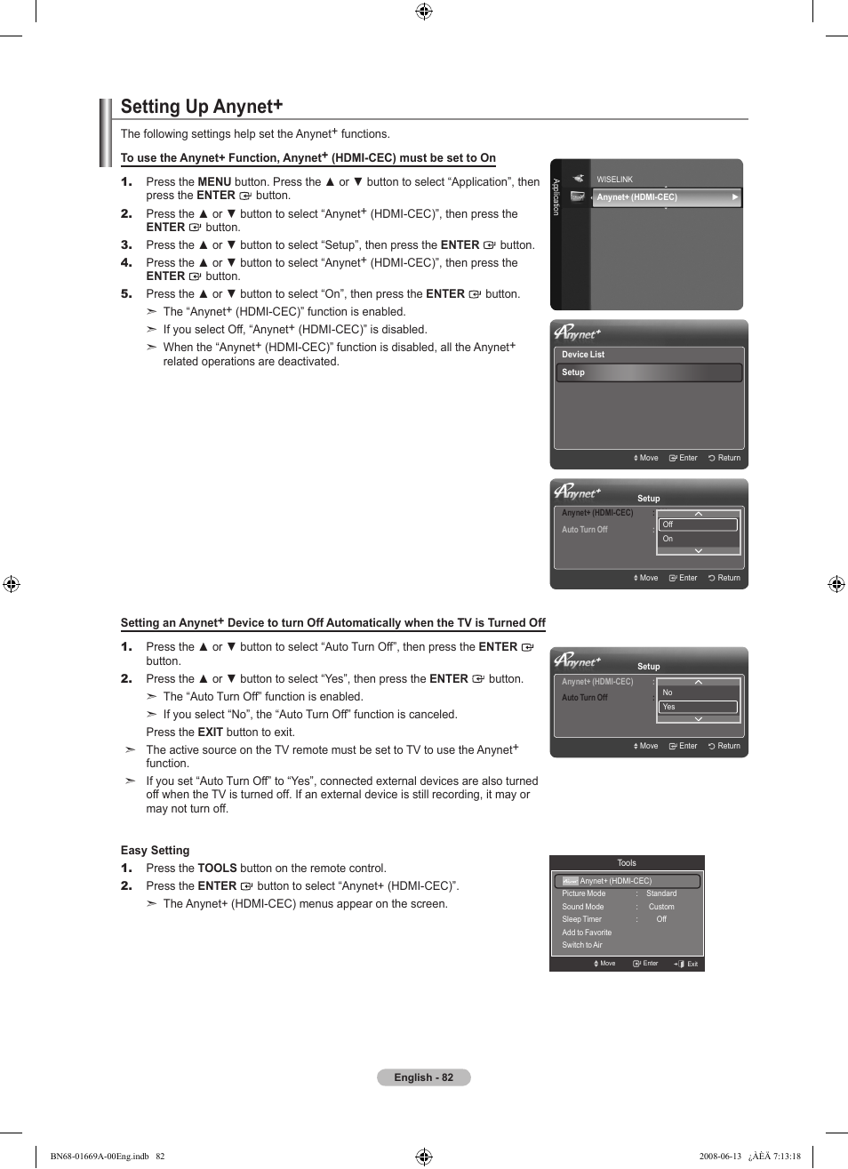 Setting up anynet | Samsung Digimax Cyber 630 User Manual | Page 84 / 107