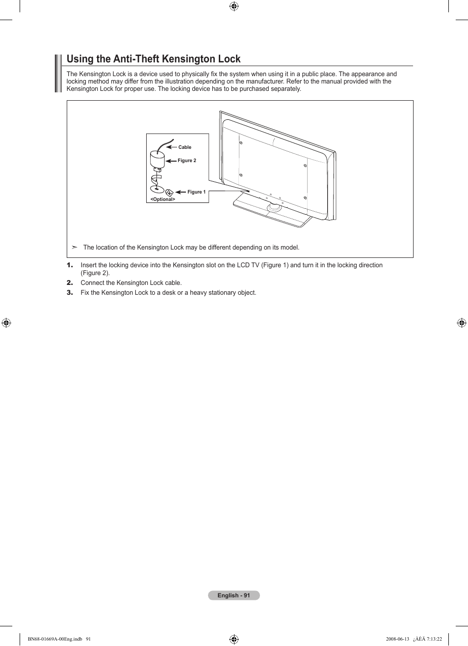Using the anti-theft kensington lock | Samsung Digimax Cyber 630 User Manual | Page 93 / 107