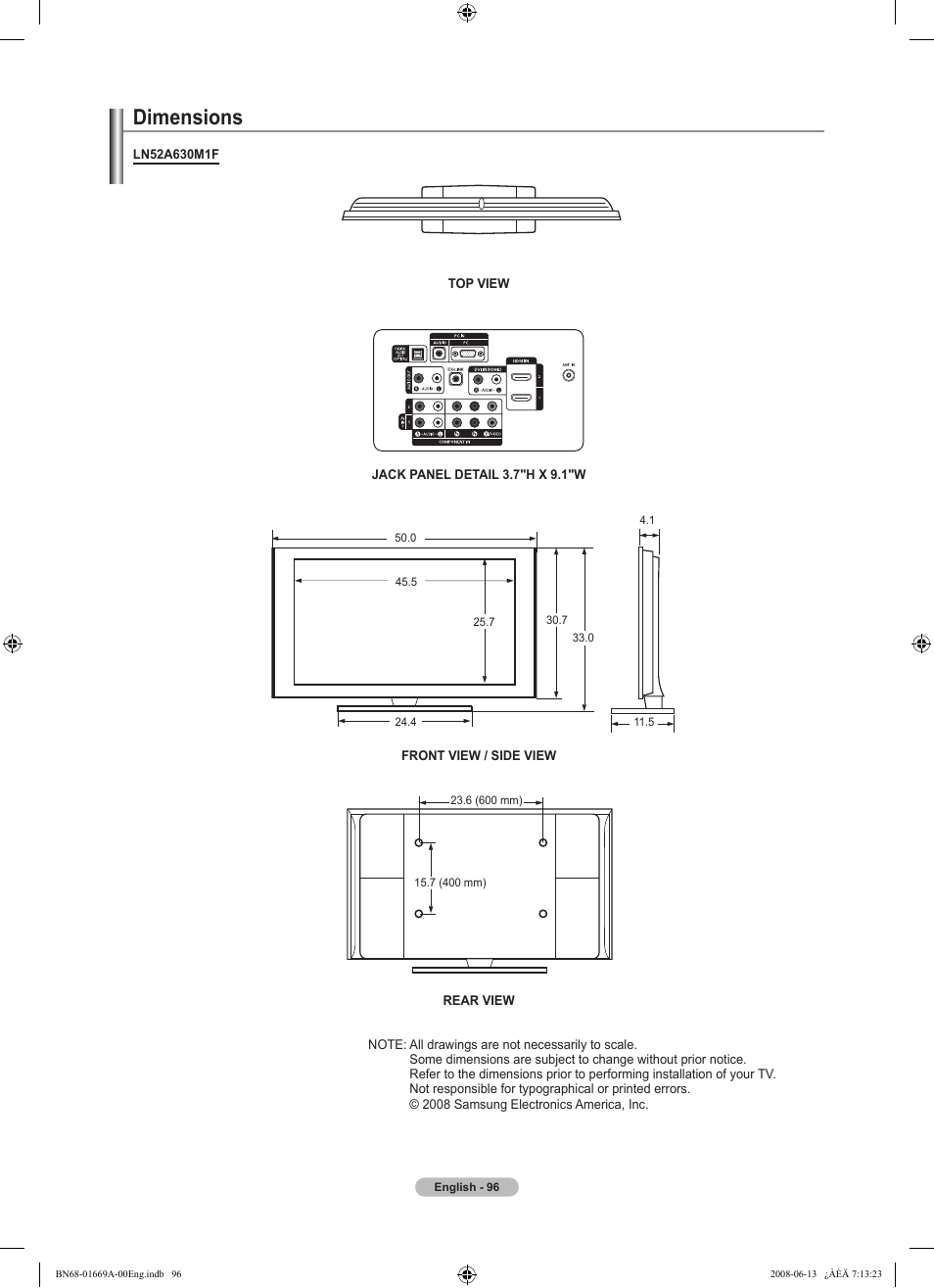 Dimensions | Samsung Digimax Cyber 630 User Manual | Page 98 / 107
