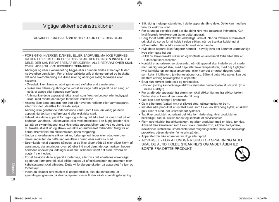 Vigtige sikkerhedsinstruktioner | Samsung SPF-71ES User Manual | Page 10 / 76